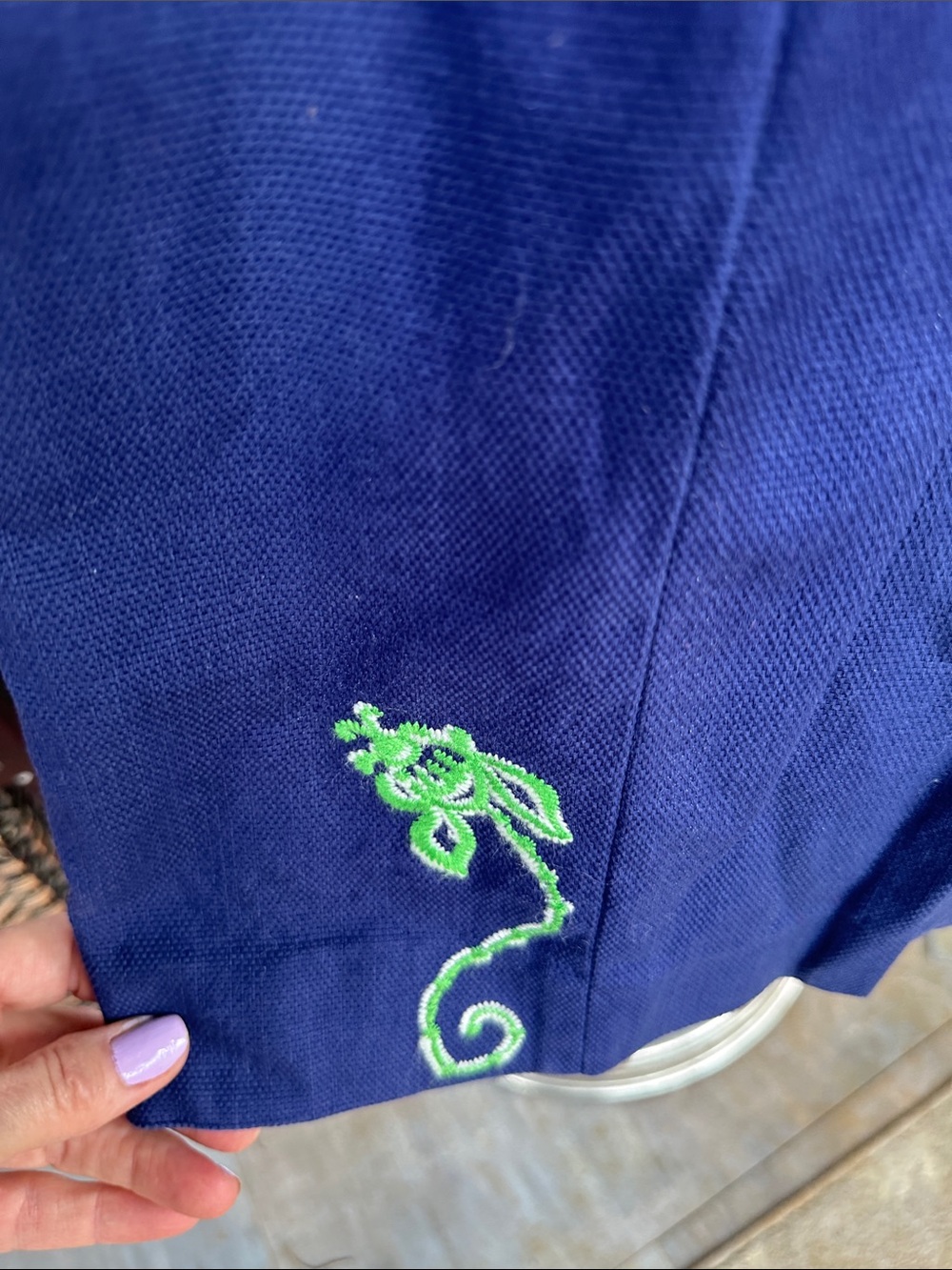 Lilly Pulitzer Navy Strapless Dress with Neon Green Floral Embroidery - Picture 9 of 15